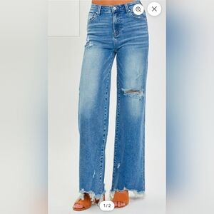 RISEN High-Rise Wide-leg Frayed Jeans | Size 5/27